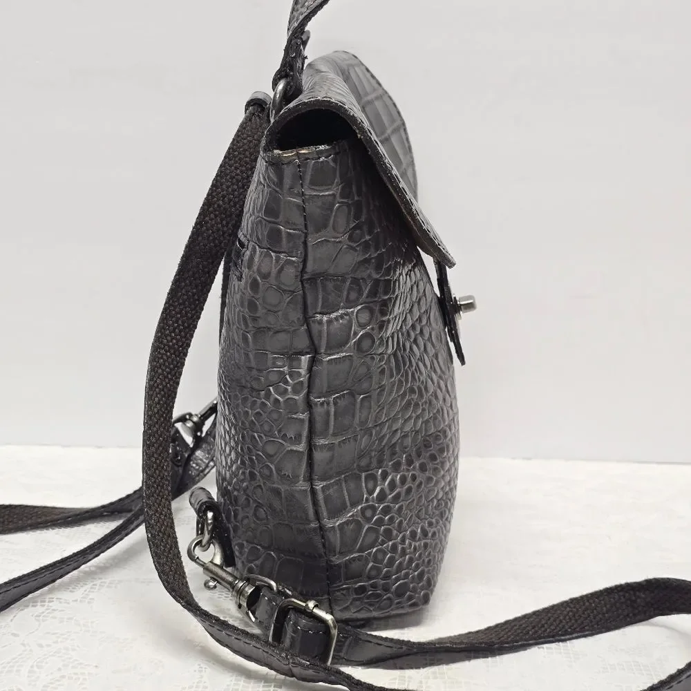 Patricia Nash Davoli Genuine Smokey Gray Croco Leather Convertible Backpack